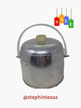 Kromex Vintage Ice Bucket MCM Atomic Aluminum Lucite Handle Knob Barware